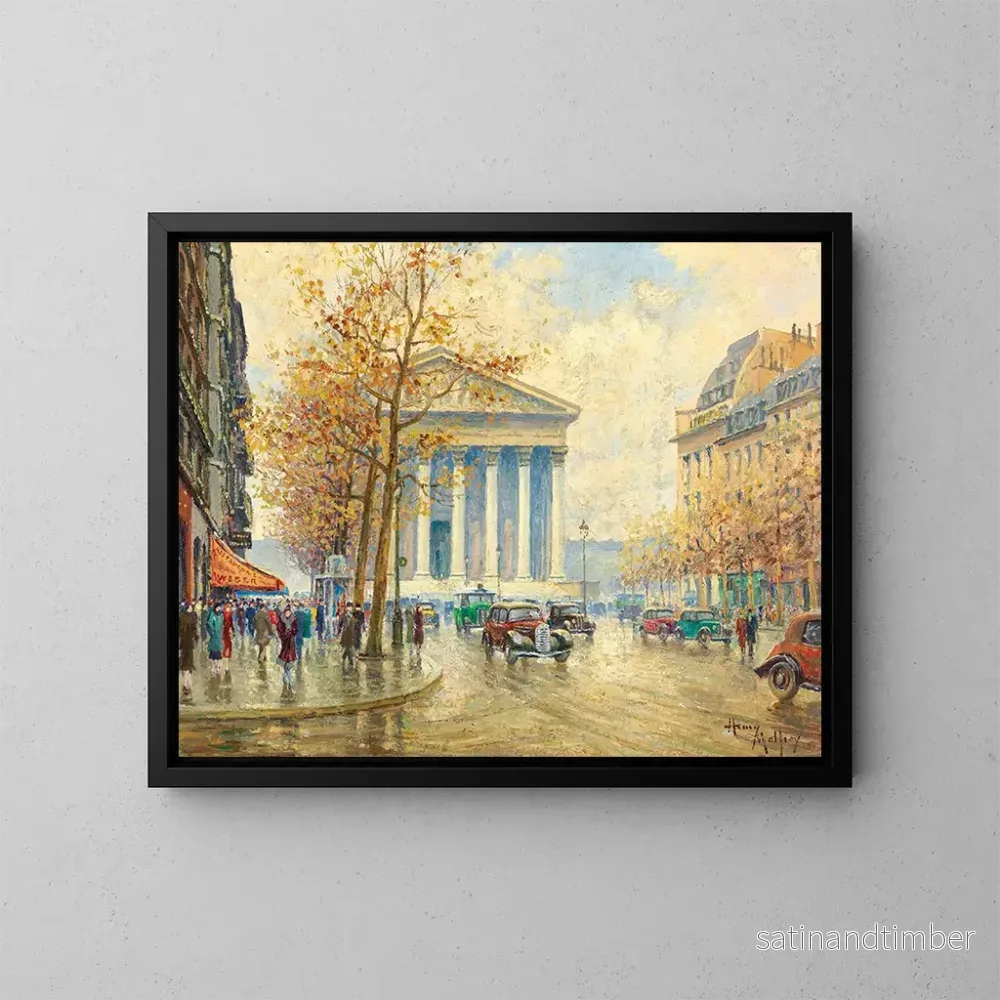 Reproduktion av målningen Place de la Madeleine, Paris - Henry Malfroy