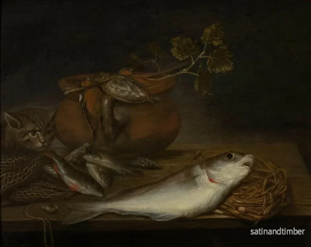 Reproduktion av målningen av naturtavla med fisk, fåglar och en katt - Pieter van Schaeyenborgh - Bild 2
