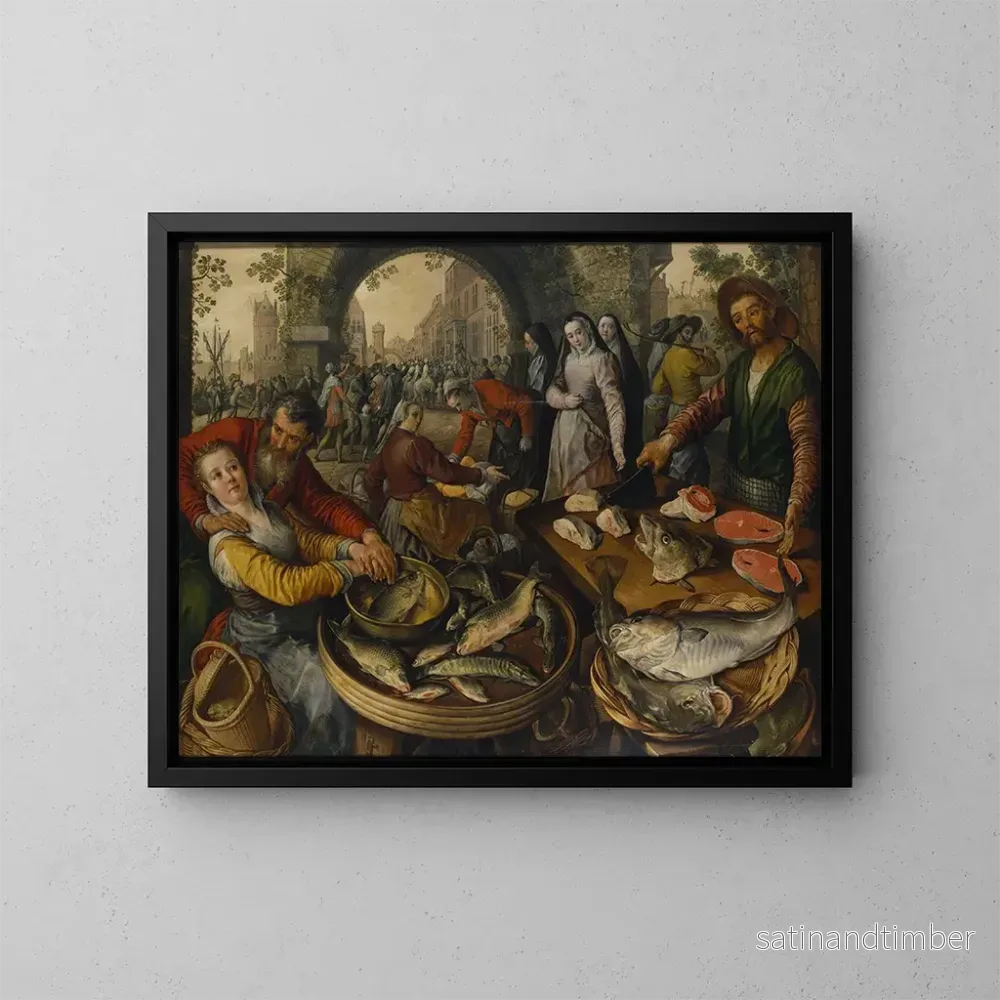 Reproduktion av målningen av Fiskmarknad med Ecce Homo - Joachim Beuckelaer