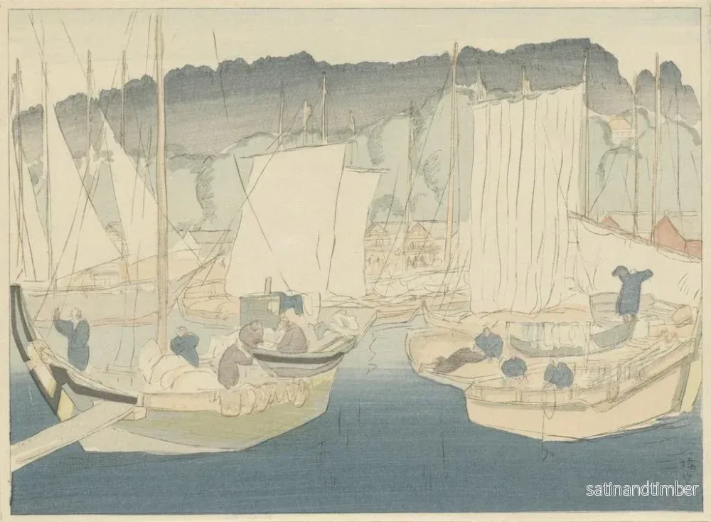 Reproduktion av målningen Båtar i hamnen i Shiogama - Hirafuku Hyakusui - Bild 2