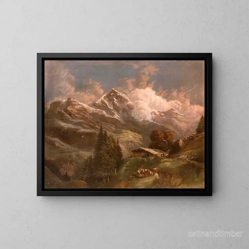 Reproduktion av målningen Alpage animé avec vue sur les sommets alpins – Gustav Barbarini Reproduktion av målningen Alpage animé avec vue sur les sommets alpins – Gustav Barbarini