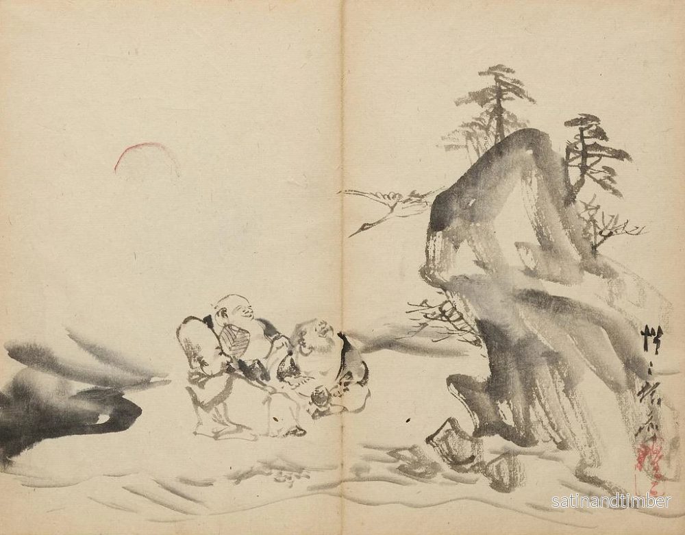 Reproduktion av målningen av Gudarna av lycka vid Mount Penglai - Kawanabe Kyōsai - Bild 2