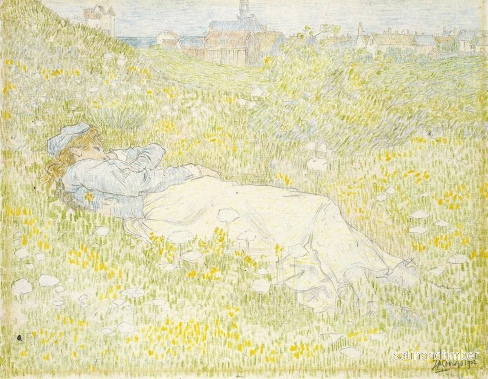 Reproduktion av målningen av en kvinna som ligger i sanddyner nära Noordwijk - Jan Toorop - Bild 2