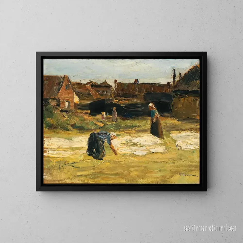Reproduktion av målningen hörn av byn med tvättstuga - Max Liebermann