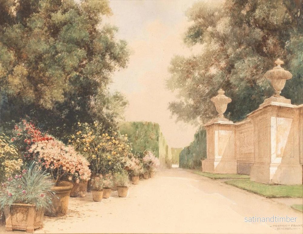 Reproduktion av målningen En allé i Grand Parterre med blomkrukor och en del av en vägg i Schönbrunn-parken - Friedrich Frank - Bild 2