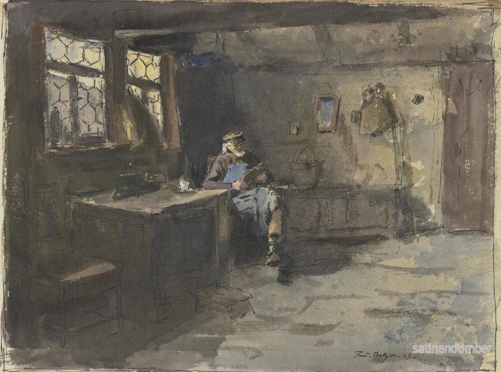 Reproduktion av målningen av en man som sitter i ett enkelt inre och läser - Ferdinand Balzer - Bild 2
