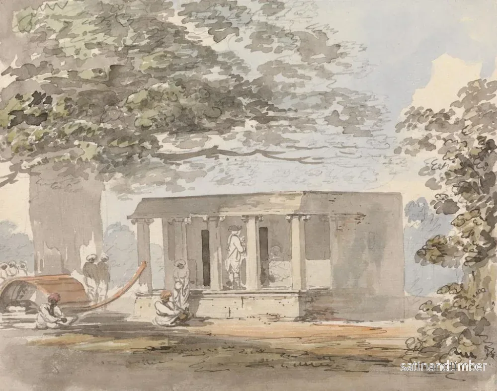 Reproduktion av målningen En europeisk gentleman som går in i en bungalow i Indien - Samuel Davis - Bild 2