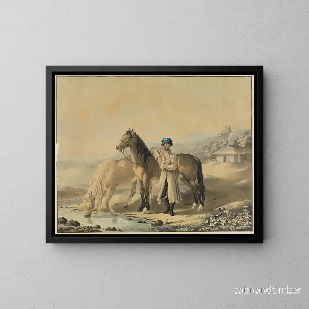 Reproduktion av målningen Turkiskt målning med två hästar vid flodkanten – Johann Georg Pforr Reproduktion av målningen Turkiskt målning med två hästar vid flodkanten – Johann Georg Pforr