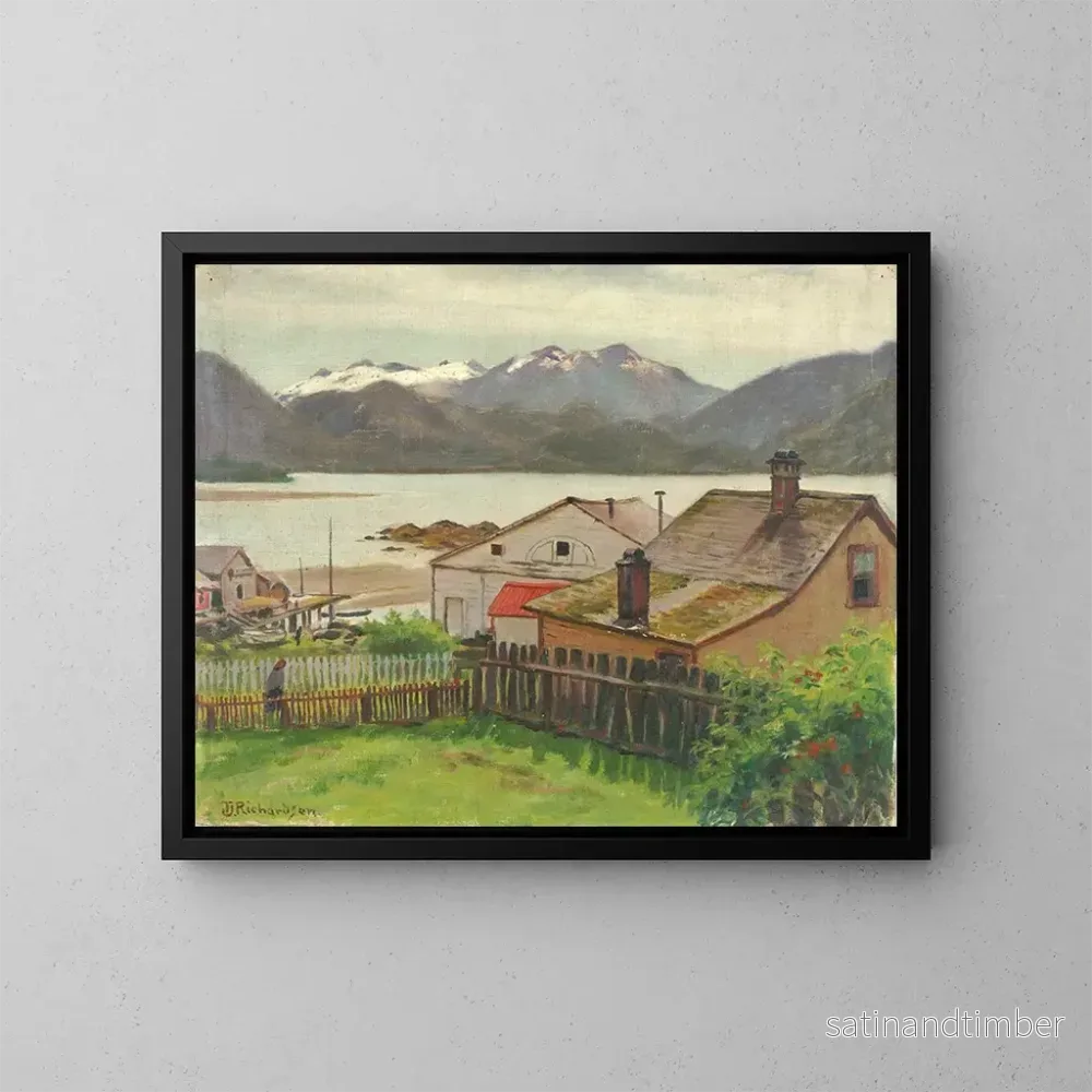 Reproduktion av målningen I det gamla kvarteret i Sitka 1900 - Theodore J. Richardson