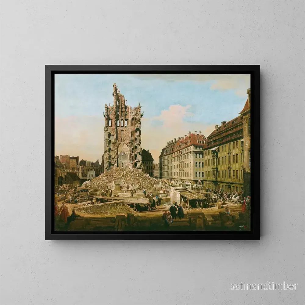 Reproduktion av målningen Les ruines de l’ancienne Kreuzkirche de Dresde – Bernardo Bellotto