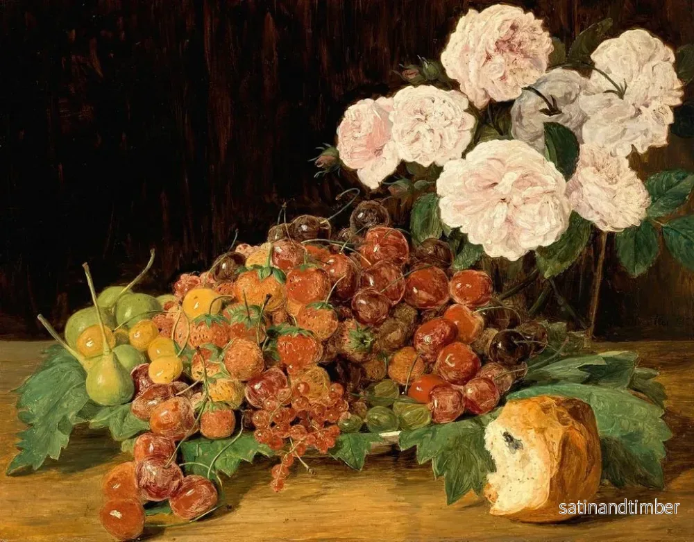 Reproduktion av målningen av stilleben med rosor, jordgubbar och bröd - Ferdinand Georg Waldmüller - Bild 2