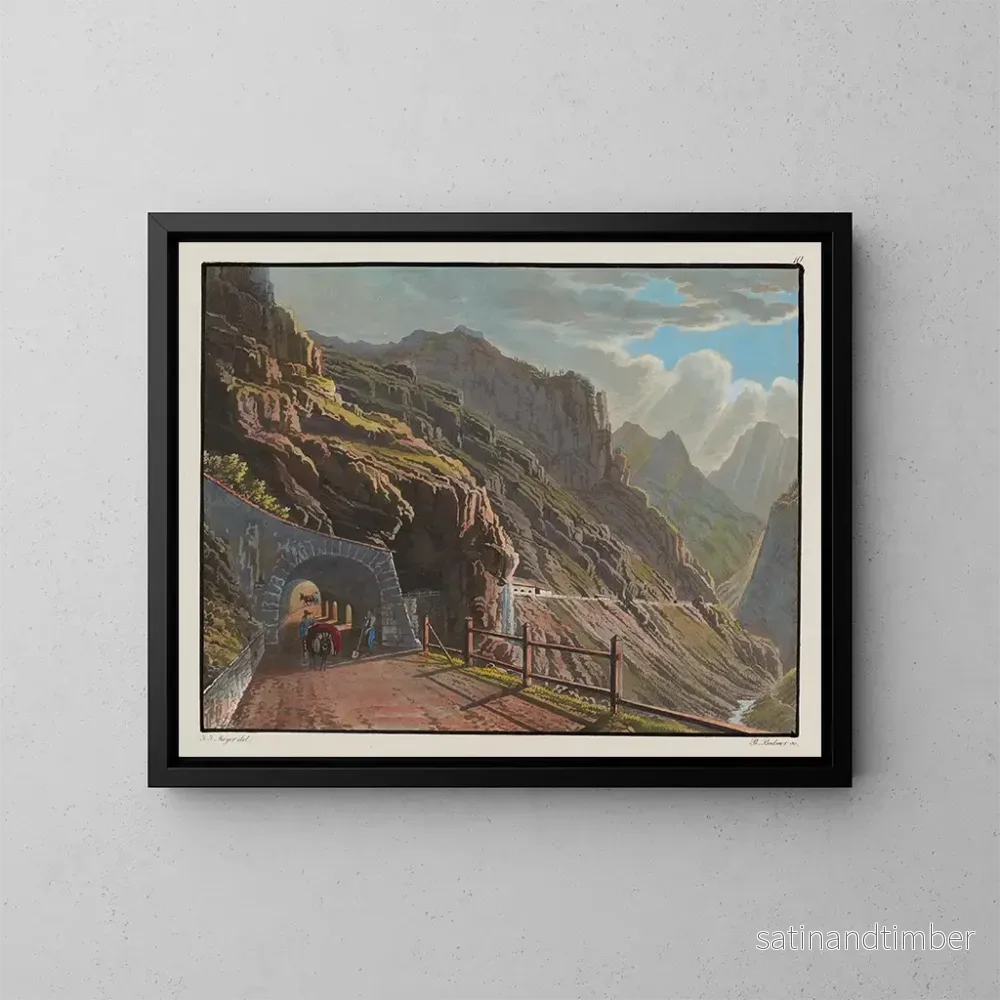 Reproduktion av målningen Galerie vid Rio di Peder under värdshuset i Spondalunga på väg till Bormio - Johann Jakob Meyer