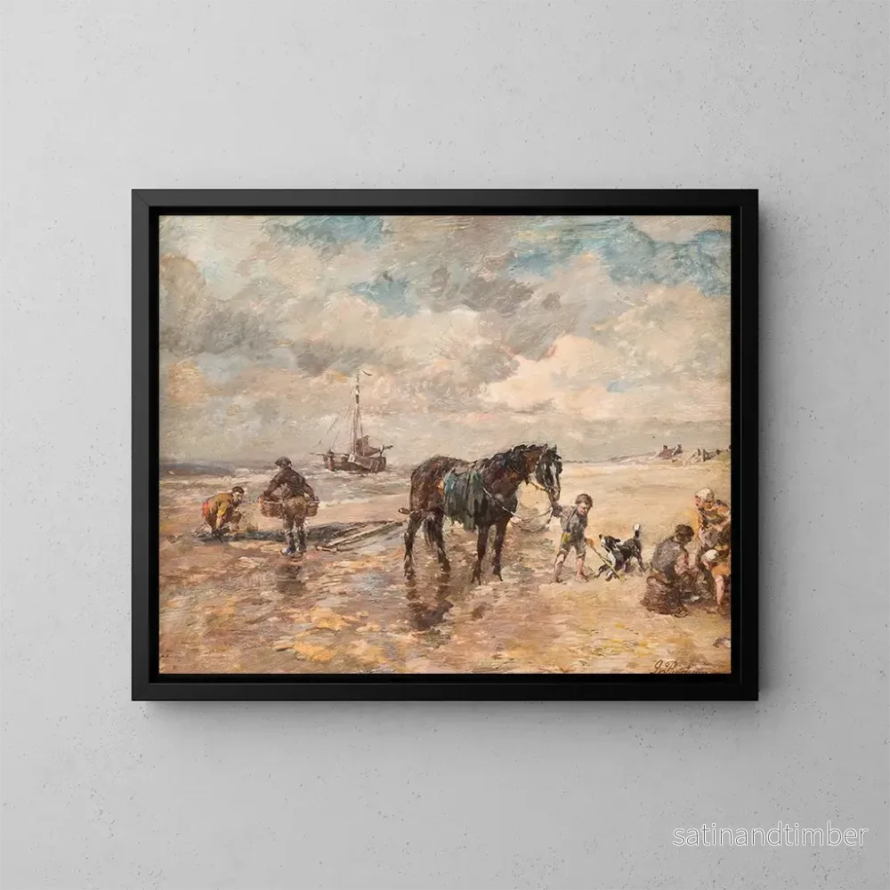 Reproduktion av målningen av musselplockare på stranden - Gregor von Bochmann