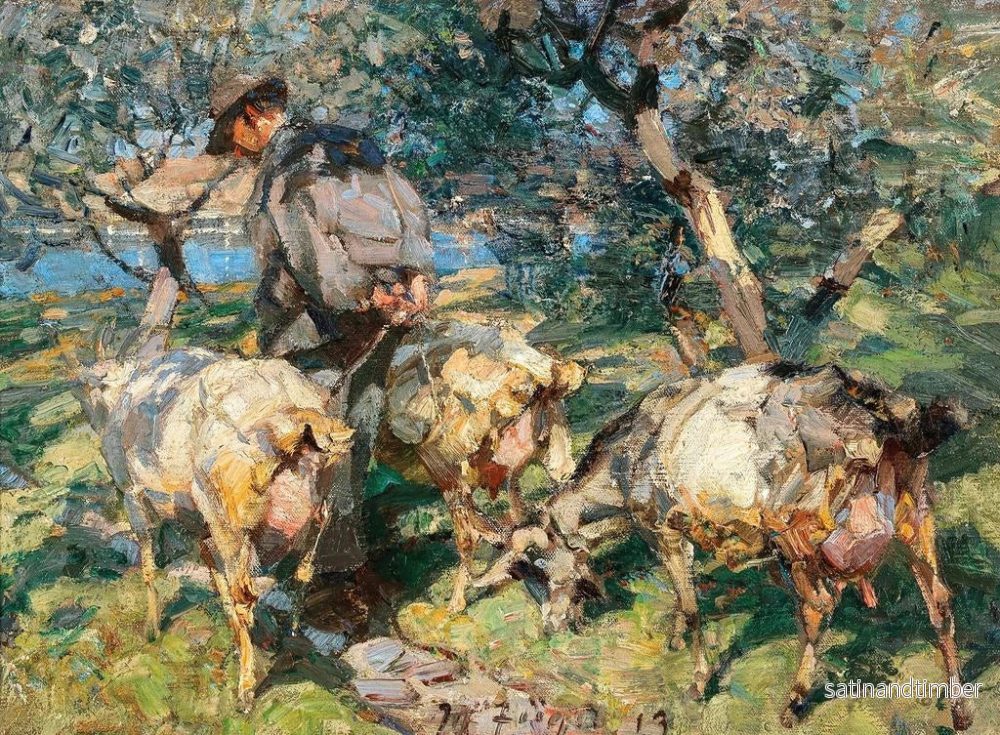 Reproduktion av målningen av herdar med getter på väg mot vattnet - Heinrich von Zügel - Bild 2