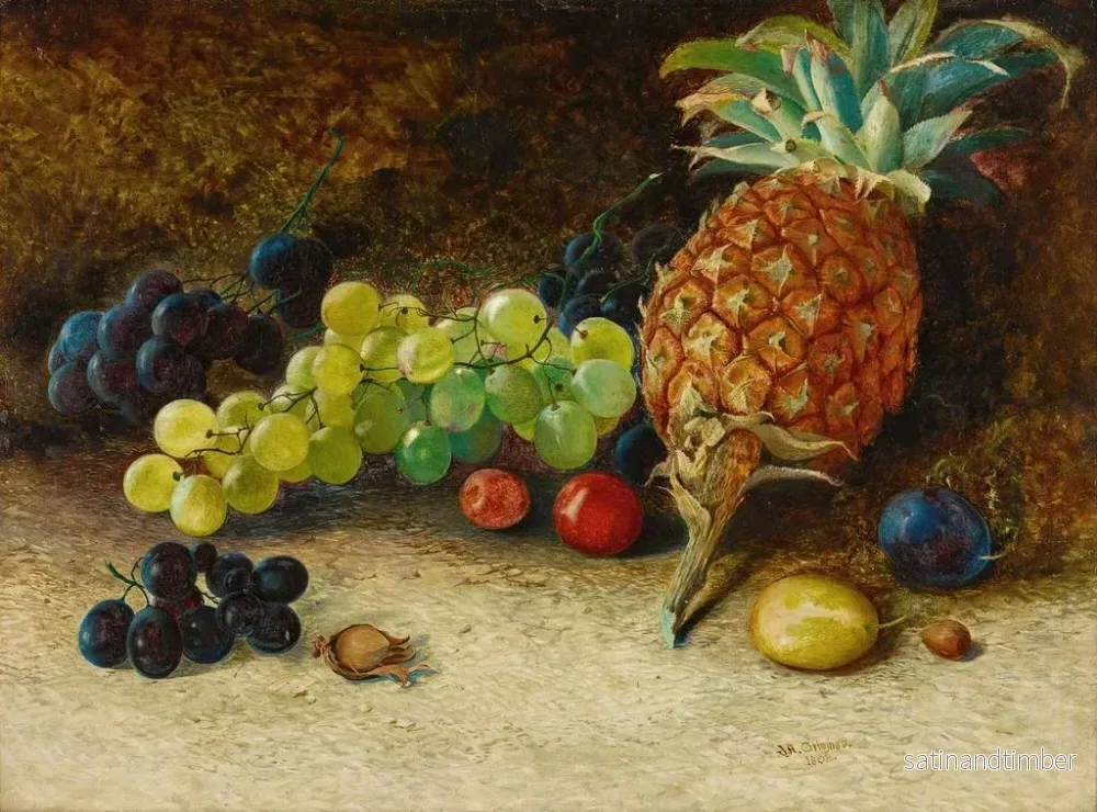Reproduktion av målningen Naturstilleben med ananas, druvor, nötter och plommon - John Atkinson Grimshaw - Bild 2