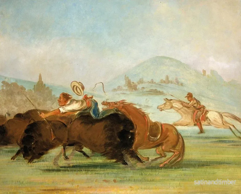Reproduktion av målningen Baptiste och jag som springer vid buffelns mun i Yellowstone - George Catlin - Bild 2