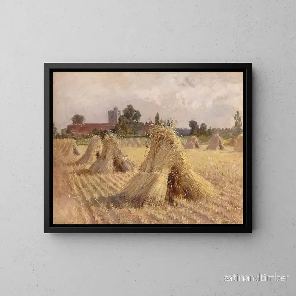 Reproduktion av målningen Les meules de maïs près de l'église de Bray - Heywood Hardy