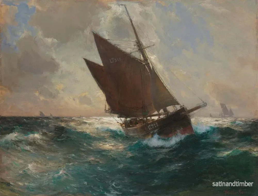 Reproduktion av målningen Le bateau de Lowestoft au large de Cornwall - Franz Müller-Gossen - Bild 2