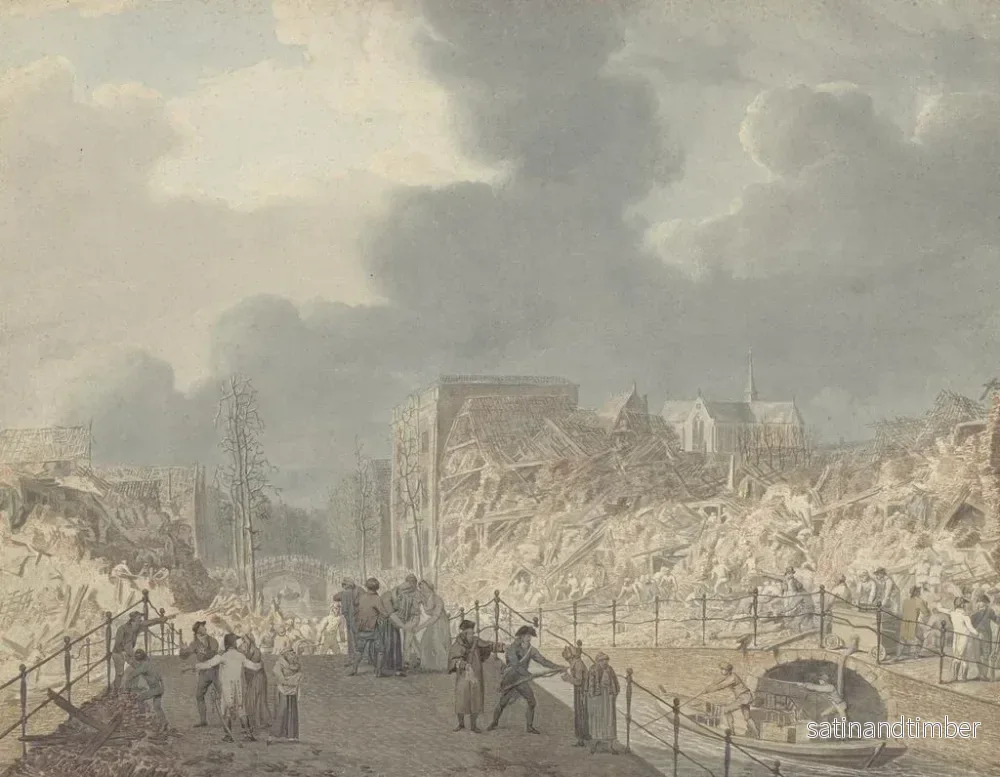 Reproduktion av målningen Vue des runes sur le Rapenburg à Leyde après l'explosion du vaisseau à poudre le 12 janvier 1807 - Jan Willem Pieneman - Bild 2