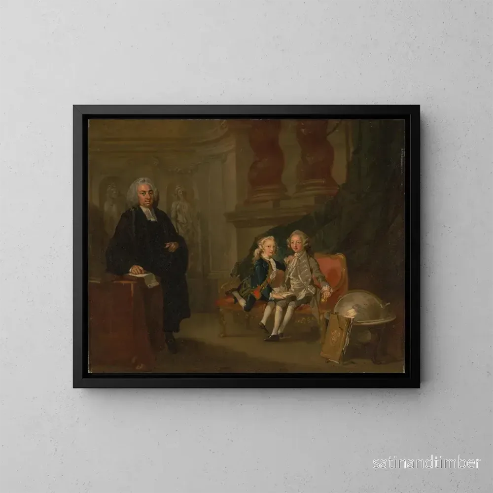 Reproduktion av målningen av prins George och prins Edward Augustus, son till Fredrik, hertig av Galles, med deras lärare, Dr F – Richard Wilson Reproduktion av målningen av prins George och prins Edward Augustus, son till Fredrik, hertig av Galles, med deras lärare, Dr F – Richard Wilson