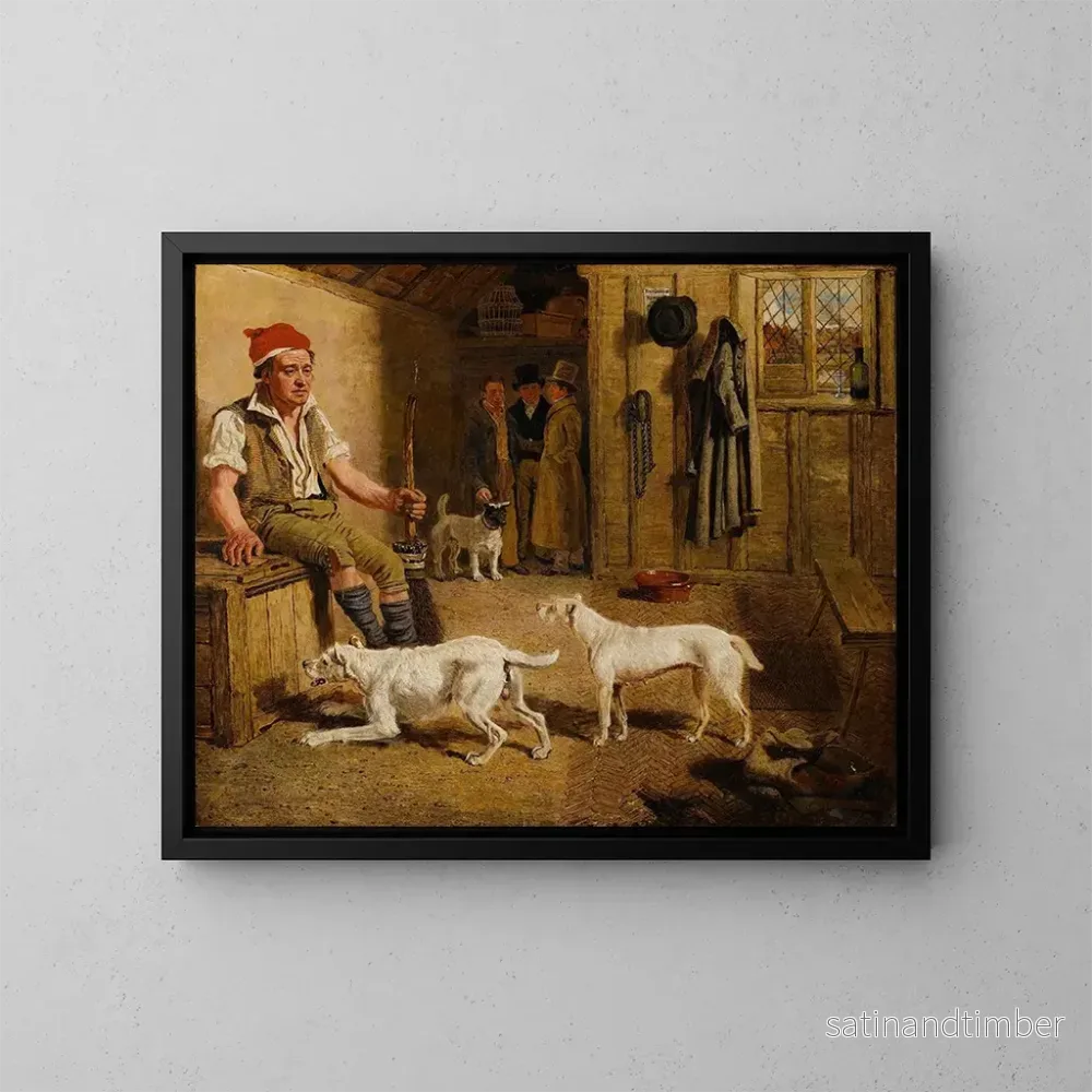 Reproduktion av målningen En inomhusscen med en tjänare och jakthundar av Jack Russell - Lambert Marshall