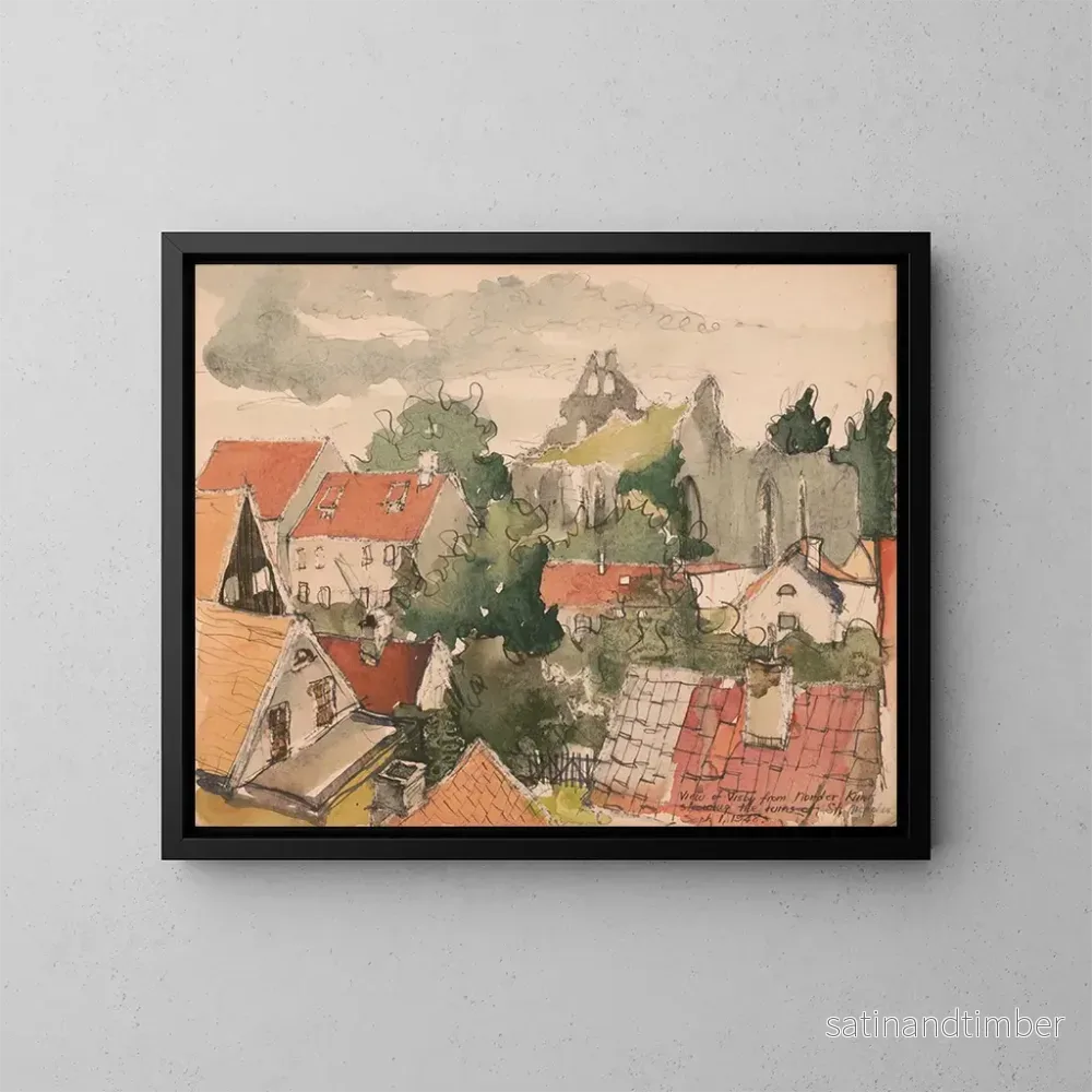 Reproduktion av målningen Vue de Visby depuis Norder Klint montrant les ruines de Saint-Nicolas - Victor Alfred Lundy