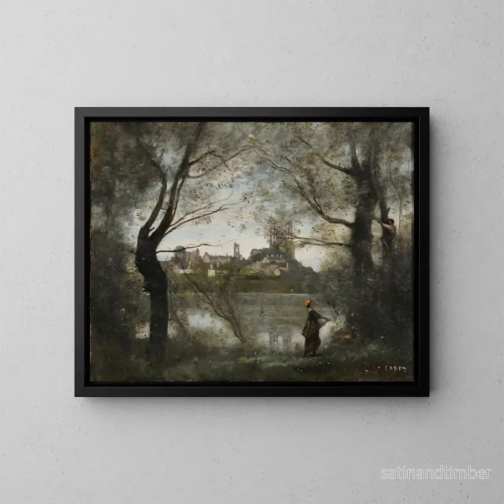 Reproduktion av målningen Mantes vid skymningen - Jean-Baptiste-Camille Corot
