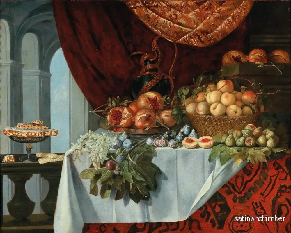 Reproduktion av målningen Granater på ett fat, persikor i en korg, fikon, plommon och druvor på ett bord - Pier Francesco Cittadini - Bild 2