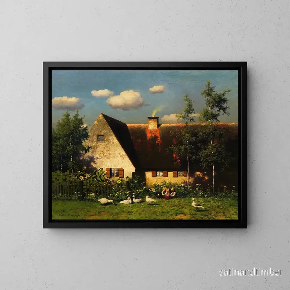 Reproduktion av målningen Barn som leker och änder framför gården - Paul Wilhelm Keller-Reutlingen