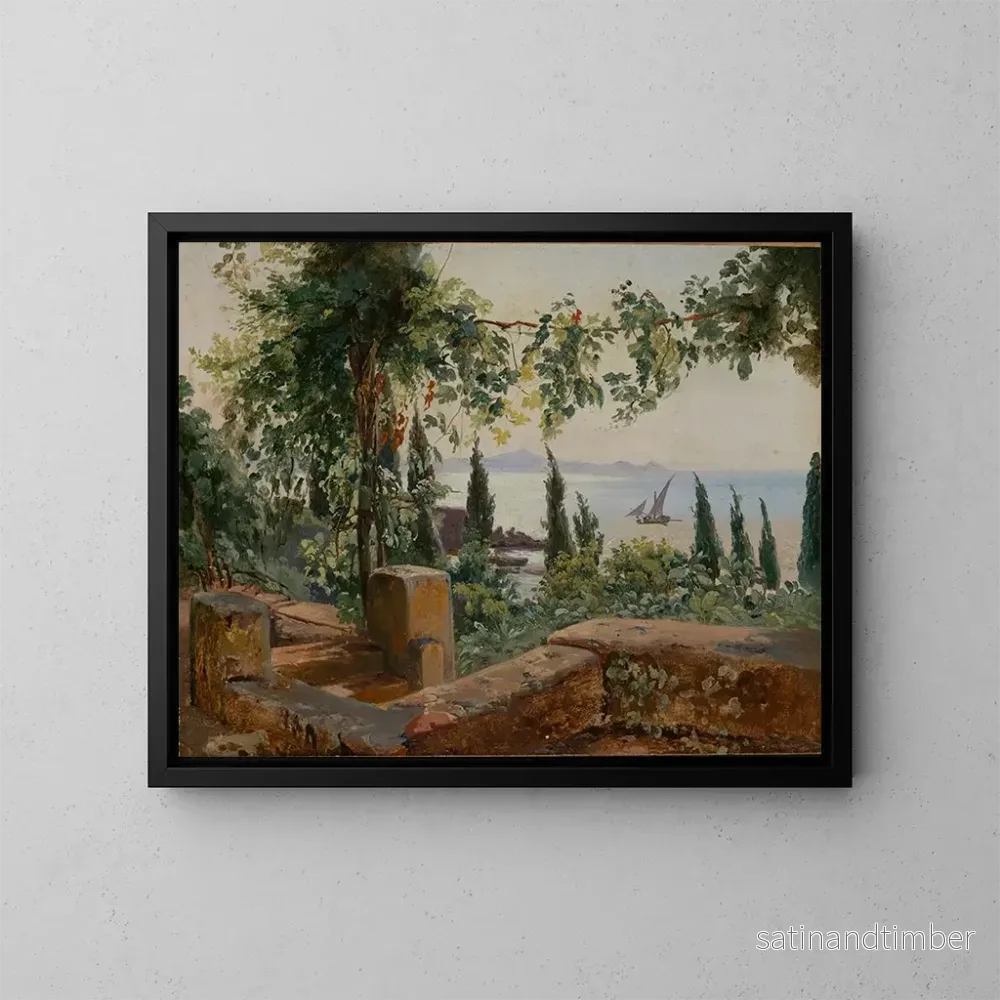 Reproduktion av målningen Studie av italiensk landskapsbild med utsikt över havet – Johann Baptist Kirner Reproduktion av målningen Studie av italiensk landskapsbild med utsikt över havet – Johann Baptist Kirner