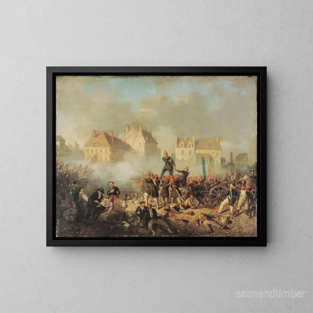 Reproduktion av målningen Episoden av revolutionen 1848, officer som beordrar eld till männen - Tony de Bergue