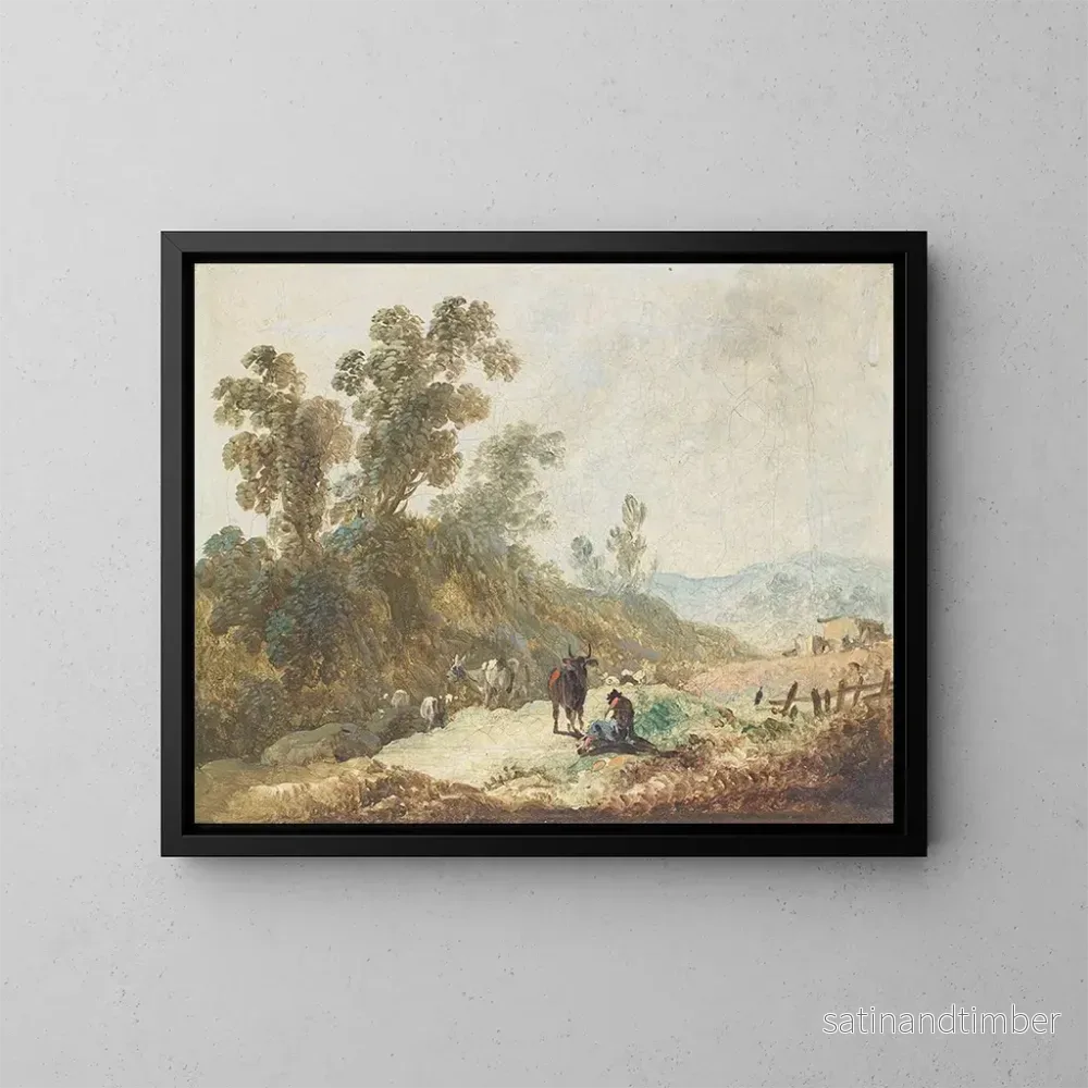 Reproduktion av målningen Landskapslandskap pastoral – Jean-Baptiste Pillement Reproduktion av målningen Landskapslandskap pastoral – Jean-Baptiste Pillement