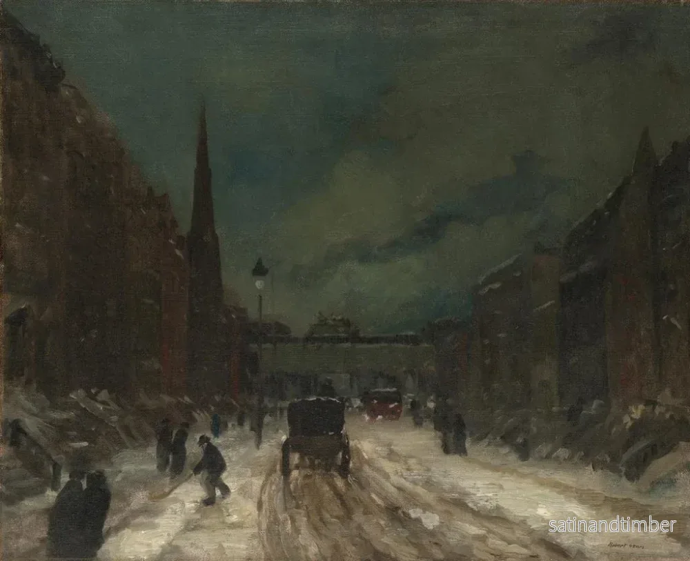 Reproduktion av målningen av snöig gatubild, 57th Street, NYC - Robert Henri - Bild 2