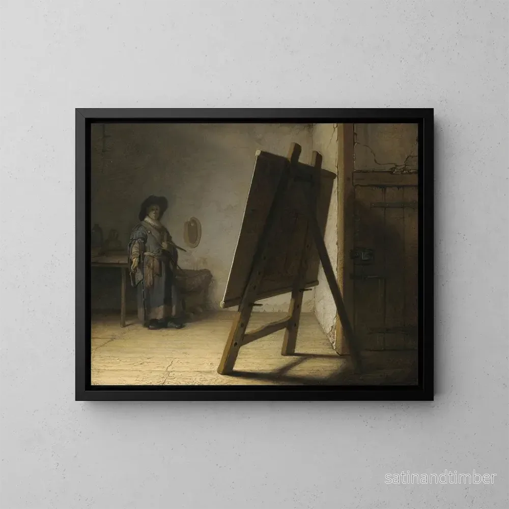 Reproduktion av målningen L'artiste dans son atelier - Rembrandt van Rijn