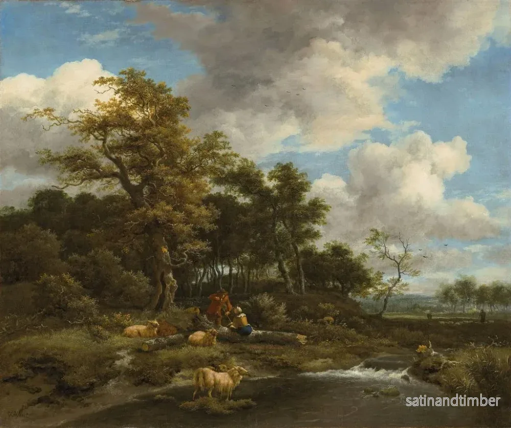 Reproduktion av målningen av ett skogigt flodlandskap med herdar och deras boskap - Jacob van Ruisdael - Bild 2