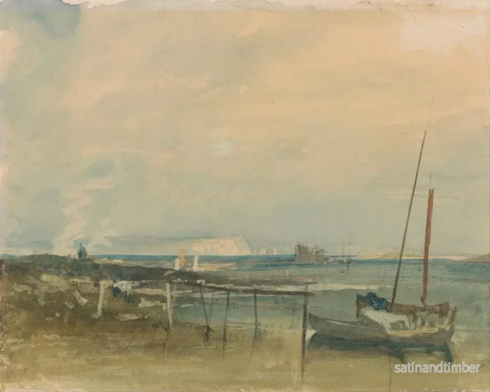 Reproduktion av målningen av kustscen med vita klippor och båtar på stranden - Joseph Mallord William Turner - Bild 2