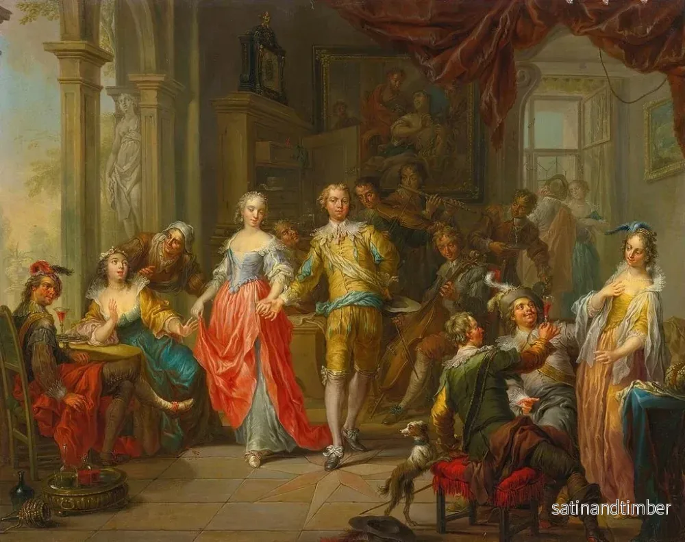 Reproduktion av målningen En elegant sällskap med figurer som spelar musikinstrument och festar i ett inomhusmiljö - Franz Christoph Janneck - Bild 2