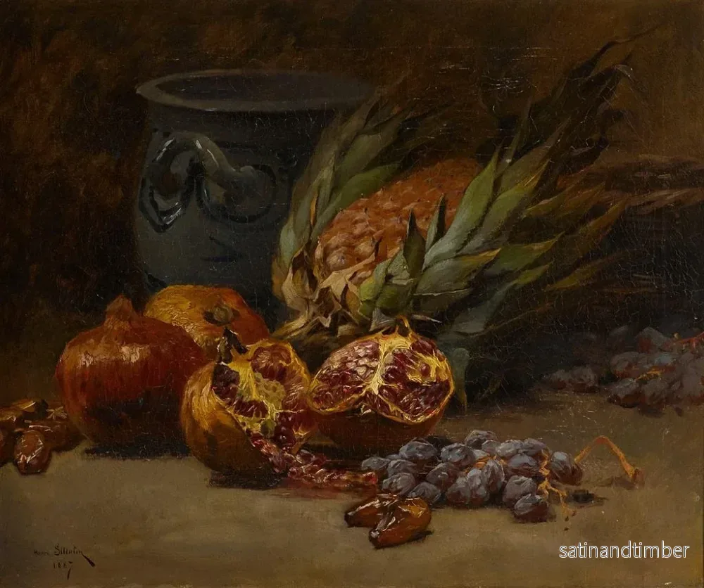 Reproduktion av målningen av naturtavla med granatäpplen och ananas - Henri Saintin - Bild 2