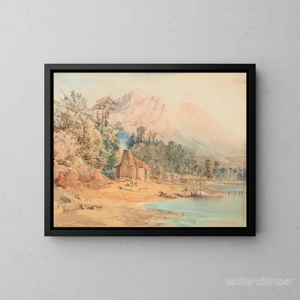 Reproduktion av målningen Magasin Bennells, lac Wakatipu - Nicholas Chevalier