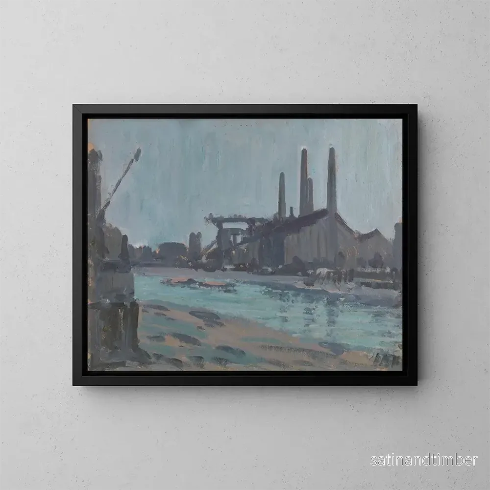 Reproduktion av målningen Landskapsmålning med industriella byggnader vid en flod - Hercules Brabazon Brabazon