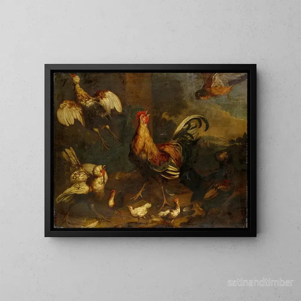 Reproduktion av målningen av Commotion dans le poulailler - Melchior d'Hondecoeter
