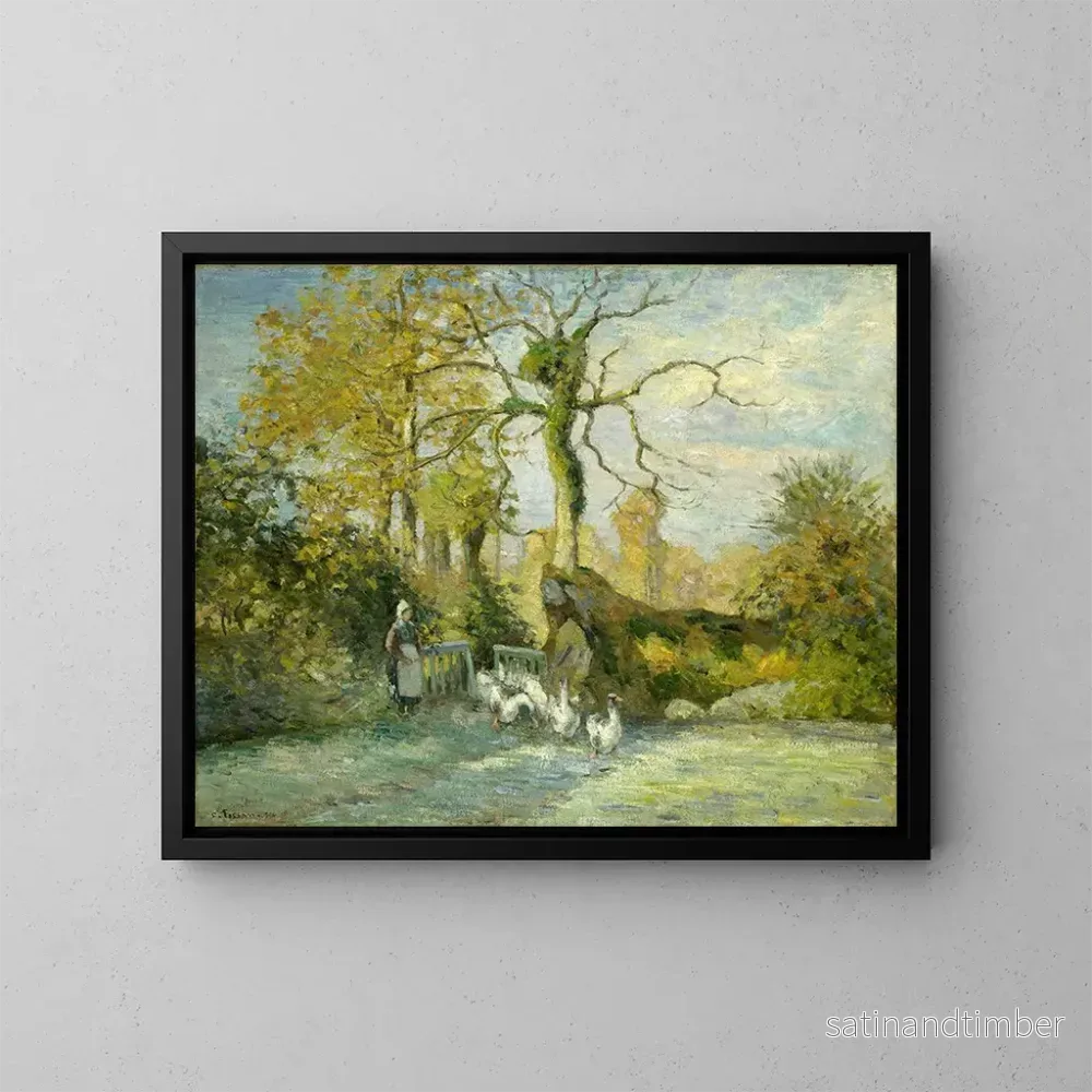 Reproduktion av målningen La fille aux oies à Montfoucault Gel blanc - Camille Pissarro