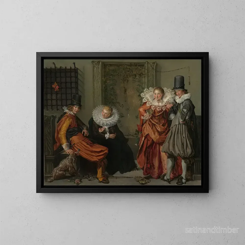 Reproduktion av målningen av eleganta par i hovet. - Willem Pietersz Buytewech