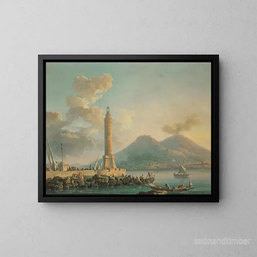 Reproduktion av målningen La lanterne du môle de Naples avec le Vésuve au loin - Carlo Bonavia