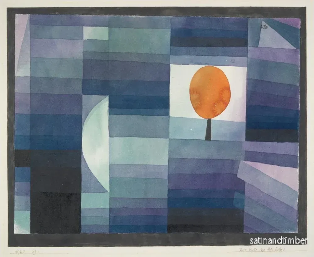 Reproduktion av målningen L'Förkunnare av höstfärger i grönt och lila med orange accent - Paul Klee - Bild 2
