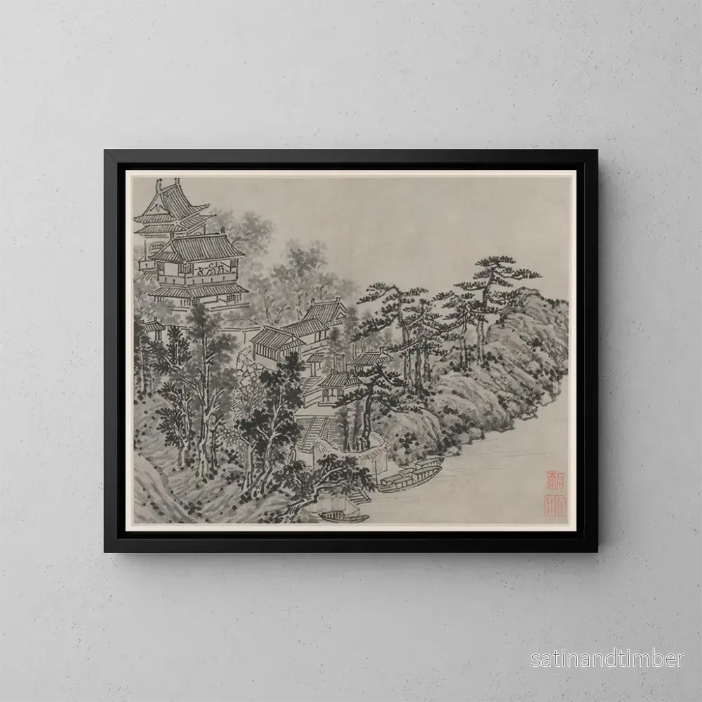 Reproduktion av målningen Pavillon de l'escalade des nuages des Douze vues de la colline du tigre à Suzhou - Shen Zhou