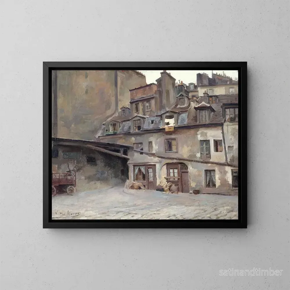 Reproduktion av målningen La cour de l'auberge du Cheval Blanc, rue Mazet - Victor Marec