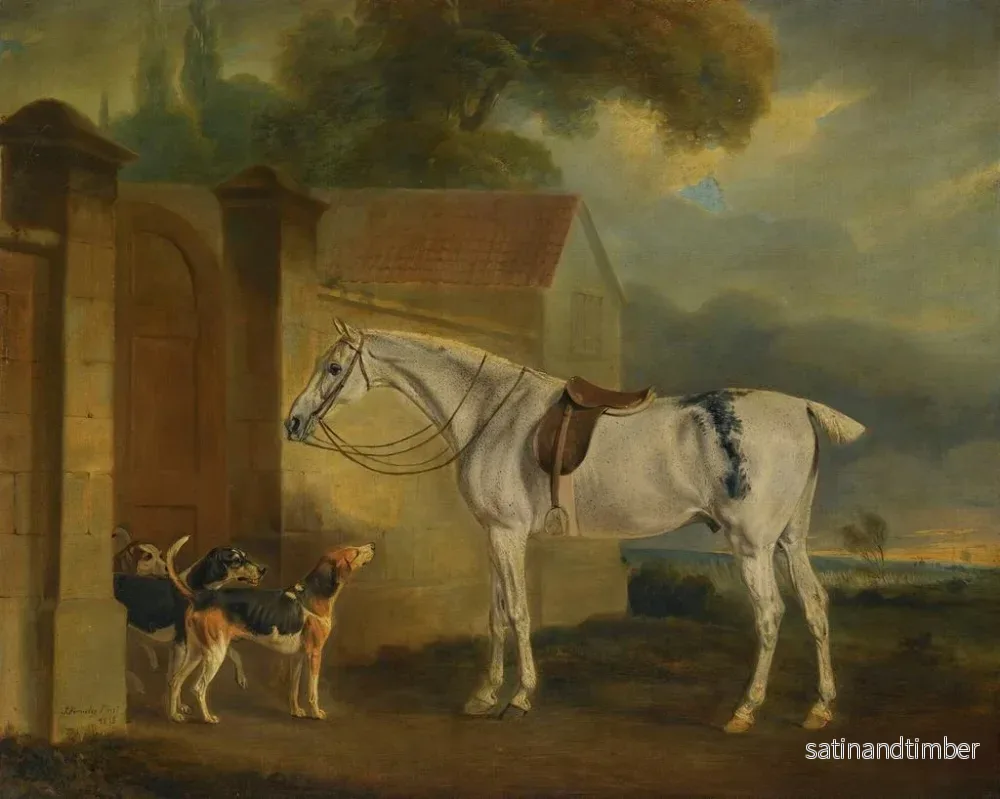 Reproduktion av målningen av den grå hästen som är prickad av Lord Lonsdale i Cottesmore med Cottesmore-hundar - John Ferneley - Bild 2