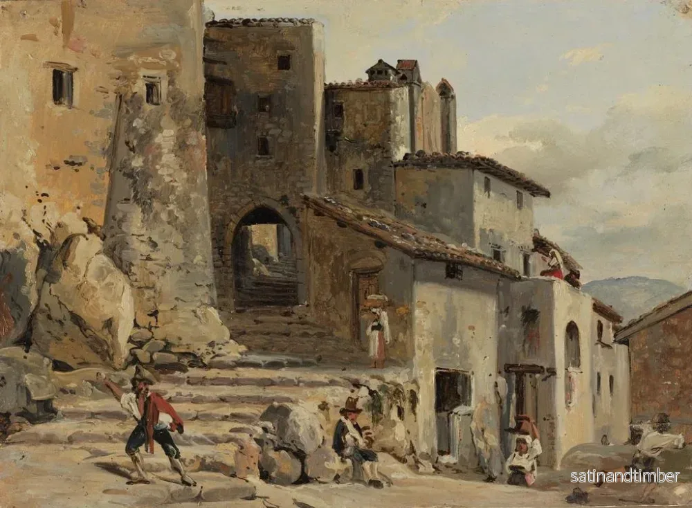 Reproduktion av målningen Rue i trappor i en bergsby i Italien - Johann Baptist Kirner - Bild 2