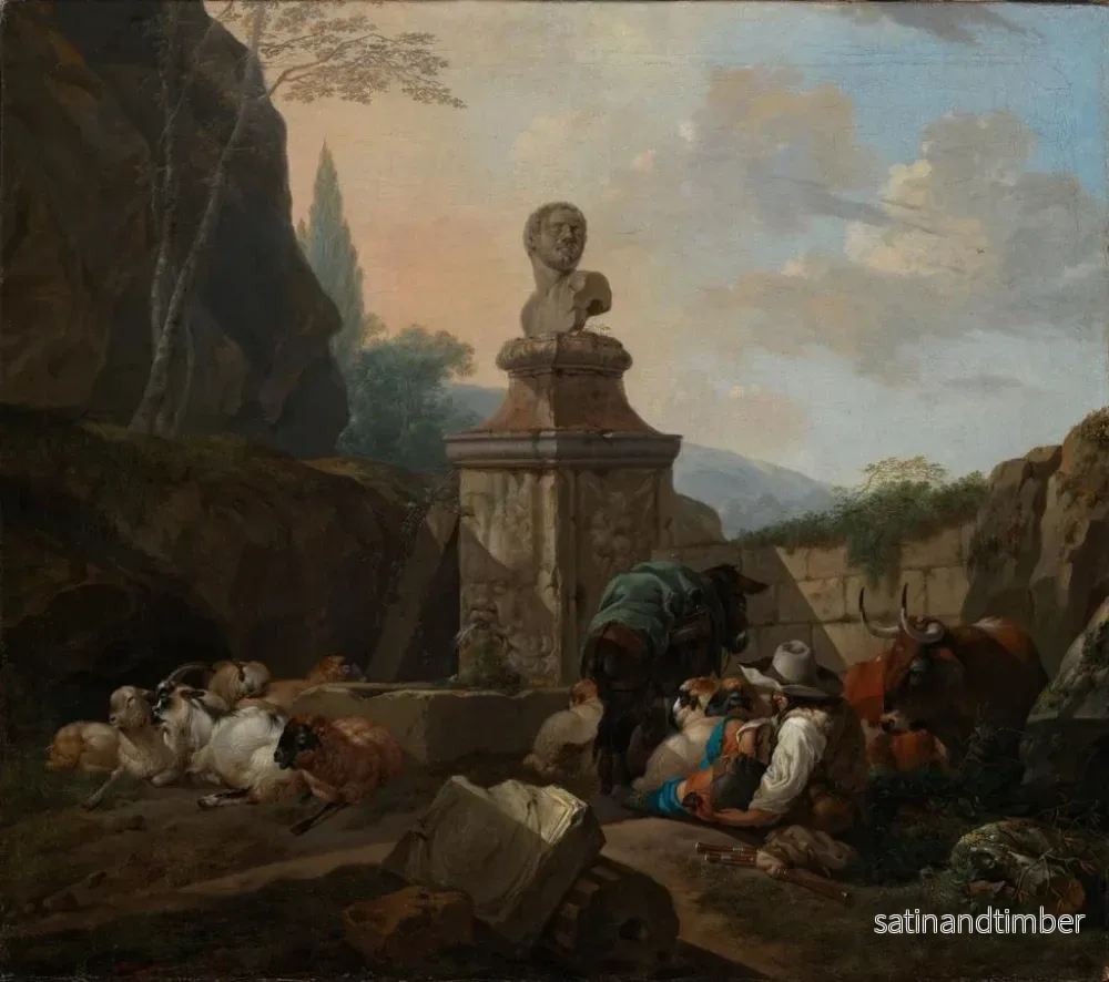 Reproduktion av målningen Bergère och flock nära en romersk fontän - Johann Heinrich Roos - Bild 2